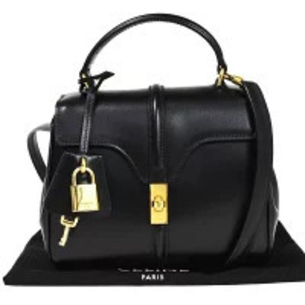 Celine Bag Shoulder Handbag Satin Calfskin Leather Black